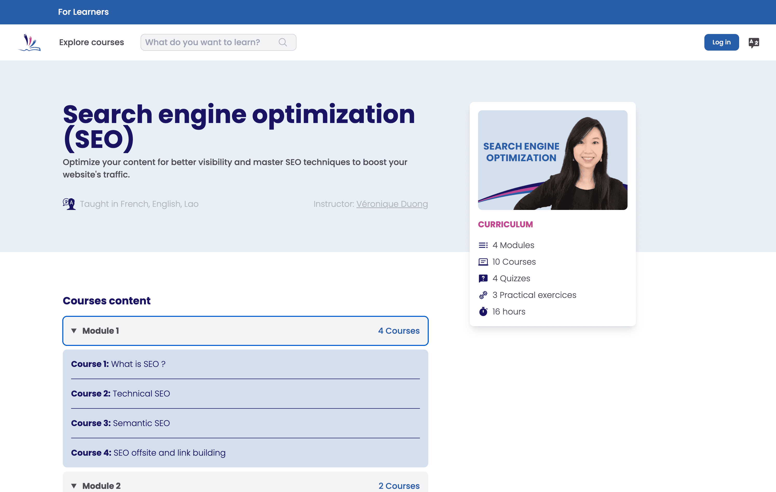 XiLearn SEO course page